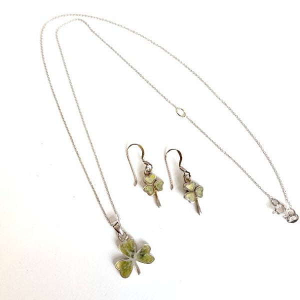 Connemara Marble Shamrock Earrings and Necklace